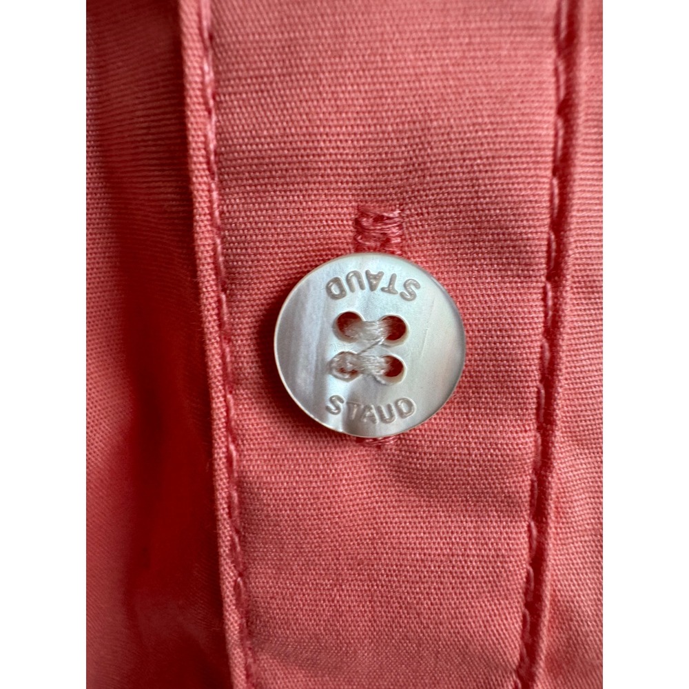Staud Elio Off Shoulder Mini Dress Coral Pink Cotton Poplin Tiered Size 8 luxury - Picture 6 of 12